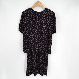 Vintage‎ JH Collectibles Navy Blue Leaf Print Skirt/Top Set Women's Sz 14+16
